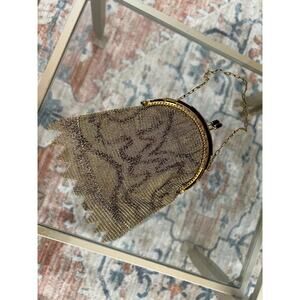 Vintage Gold Link Mesh Purse, Dresden German, Kissing Clasp, Metal Frame